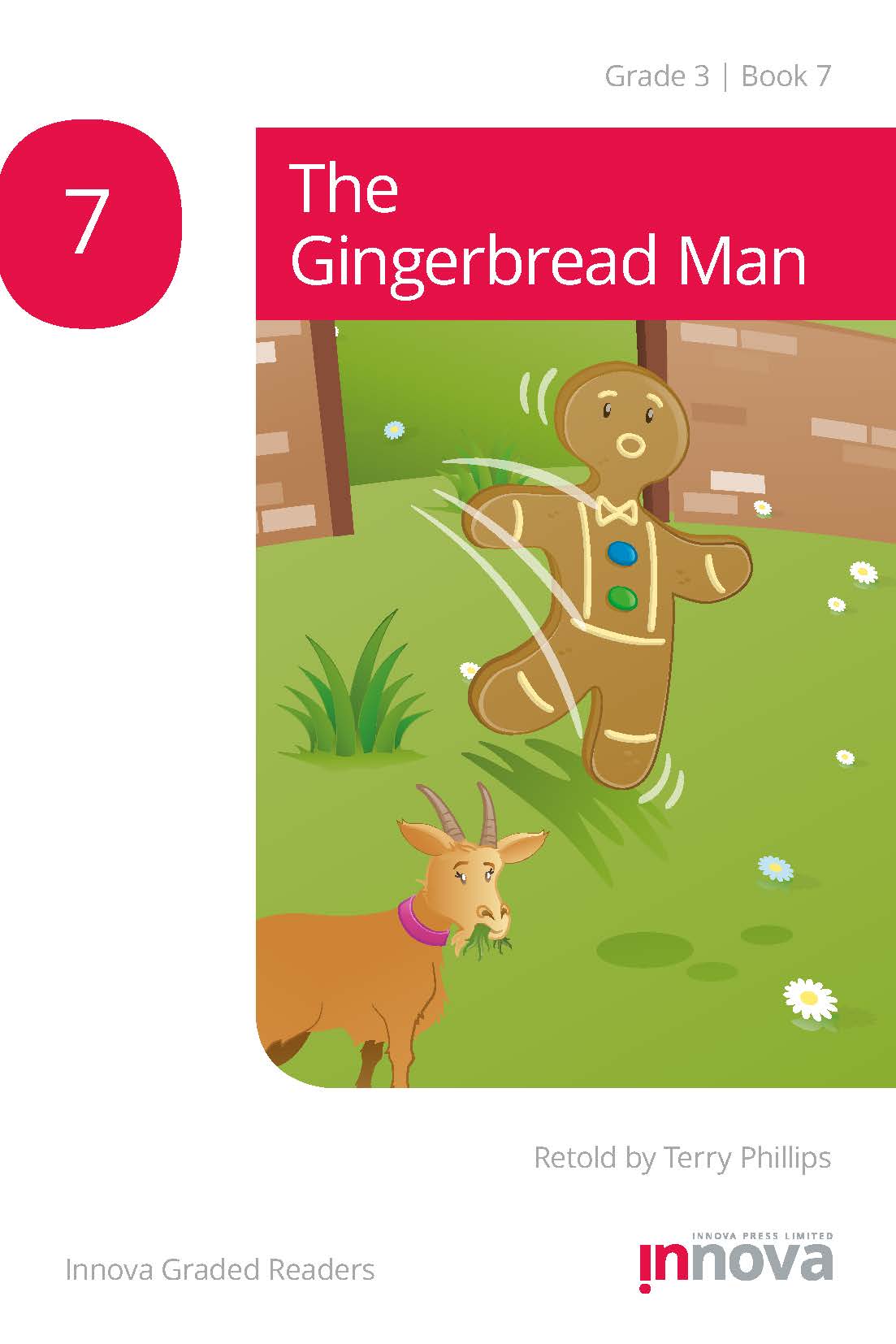 Innova Press The Gingerbread Man cover, gingerbread man runs out of doorway and past a goat